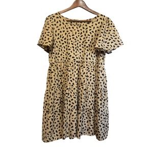 By Together Tiered Dress Women S Tan Black Animal Print Excellent Flutter Sleeve